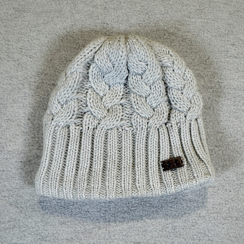 Under Armour Fleece Lined Cable Knit Beanie Cream Winter Hat One Size